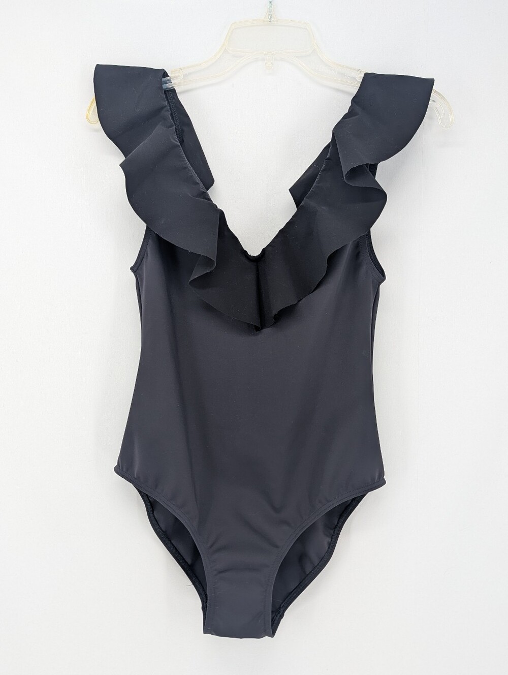 NWT SUBOO Chi Chi Bonded Frill Scoop One Piece Swimsuit Black Size Small